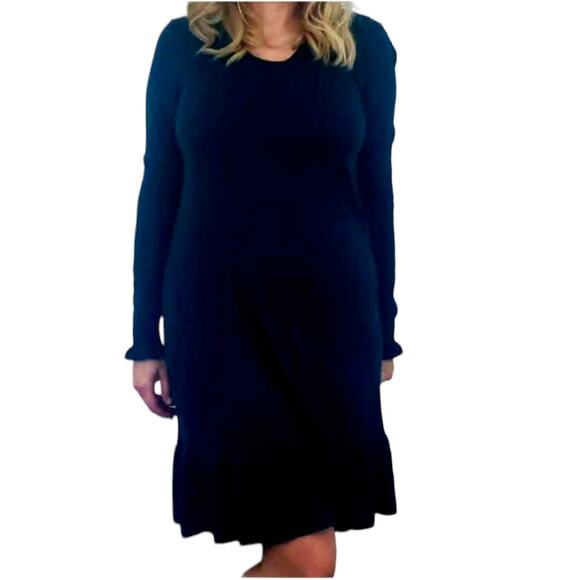 Loft Sweater Dress Long Sleeve Ruffle Trim Gray Small Women Wool Blend - Picture 1 of 10